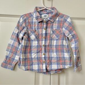 Old Navy toddler girls size 3T grey blue white pink flannel button up shirt